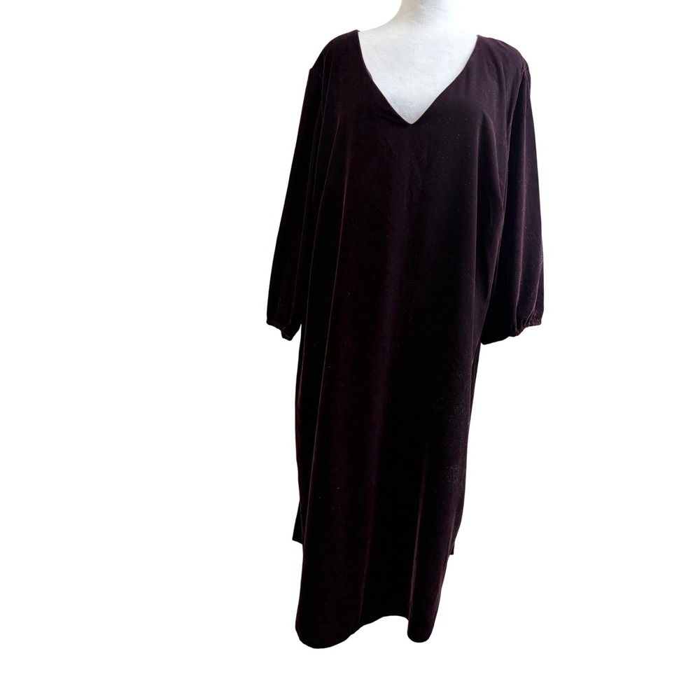 Lauren Ralph Lauren Dress Womens‎ 20W Purple Velvet Shift Midi V-Neck 3/4 Sleeve